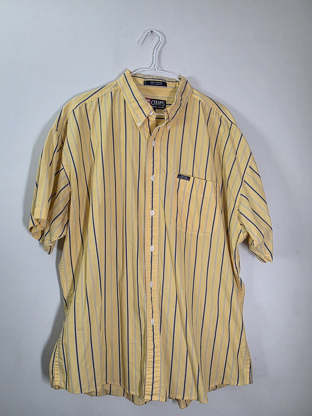 Ralph Lauren Yellow Button-Down Shirt with Navy Stripe